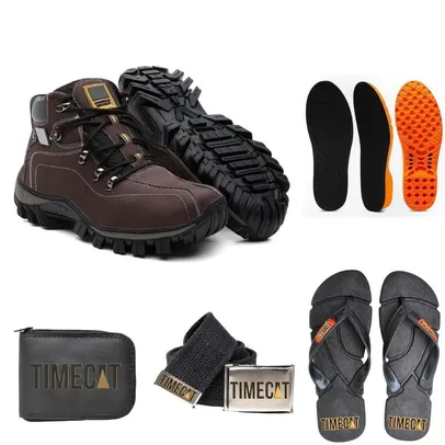 Kit Bota Adventure Masculino + Cinto Carteira Chinelo Palmilha Gel P.U