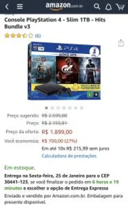 Playstation 4 Slim 1tb + 3 jogos | R$1.899