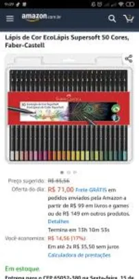 Lápis de Cor EcoLápis Supersoft 50 Cores, Faber-Castell - R$71