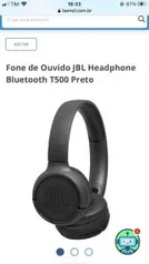 Fone de Ouvido JBL Headphone Bluetooth T500 Preto | R$ 192