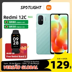 Smartphone Xiaomi  redmi 12c versão global 4Gb/128Gb + Redmi band 2 