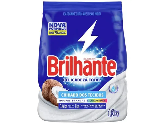 Sabão em Pó Brilhante Delicadeza Total Roupas Brancas e Coloridas Suave 1,6kg