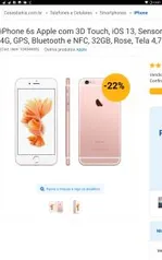 iPhone 6s Apple com 3D Touch 32GB - R$1.399