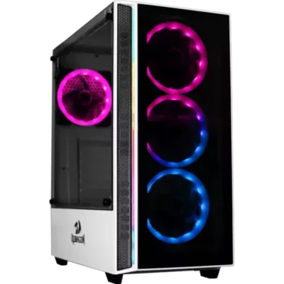 Gabinete Gamer Redragon Grapple, Mid Tower, Vidro Temperado, White, GC-607WH, Sem Fonte, Sem Fan