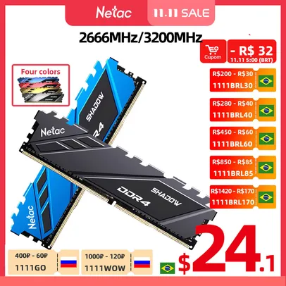 [11.11] Memória ram DDR4 Netac 8GB 3200MHz