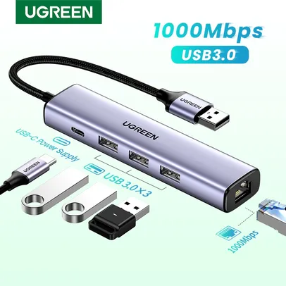 UGREEN-Tipo C USB3.0 Ethernet Adapter 1000 Mbps USB HUB Para Laptop Nintendo PC