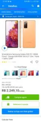[App] Smartphone Samsung Galaxy S20 FE 128GB Cloud - Orange 6GB RAM Tela 6,5” - R$2231