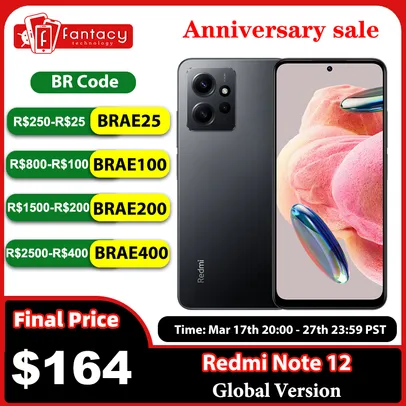 [Do Brasil] Xiaomi Redmi Note 12 8GB 256GB Versão Global 4G 120Hz AMOLED,, Carregamento Rápido 33W