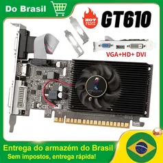 [2 por R$99/cada] Placa de vídeo gráfica GT610 Mute Fan 2GB Placa gráfica para computador Interface HD 810MHz DDR3 Display GPU Desktop