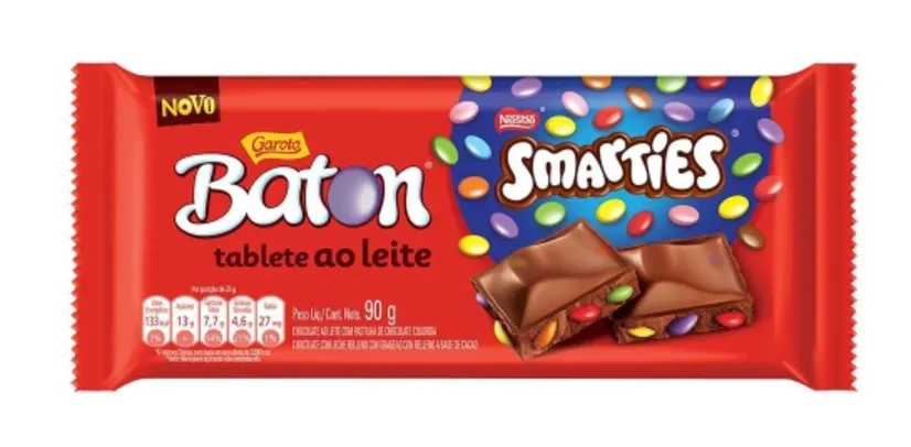 [3 UNI] CHOCOLATE BATON GAROTO SMARTIES [NOVOS SABORES]