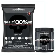 Kit 100% Whey protein Hd Refil 900g + Creatina Turbo 300g Black Skull