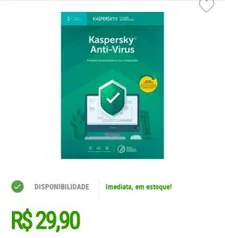 Kaspersky Antivírus 2019 1 PC - Digital para Download | R$30