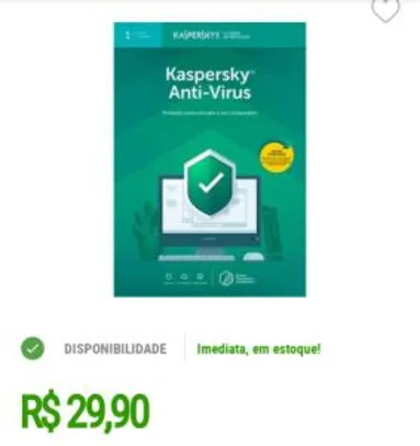 Kaspersky Antivírus 2019 1 PC - Digital para Download | R$30