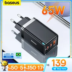 Carregador Baseus GaN 65W Ultra Rápido 4 em 1 + Cabo PD 100W 