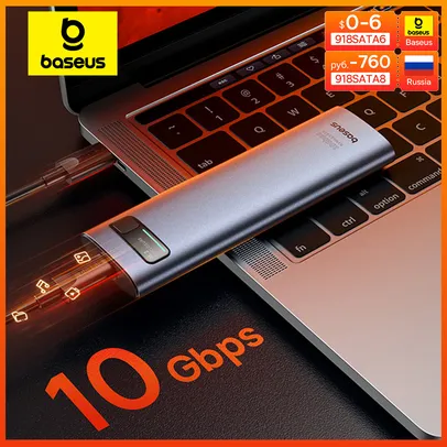 [Taxa Inclusa] Baseus case para M2 SSD nvme sata protocolo duplo 10Gbps m.2 para USB tipo C 3.2 gen 2 