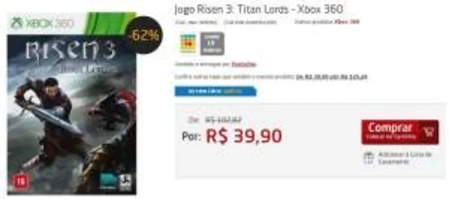 [PONTO FRIO] Jogo Risen 3: Titan Lords - Xbox 360 - R$ 39,90