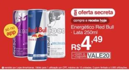 [APP] Energético Red Bull Energy Drink, 250 ml | R$ 4,49