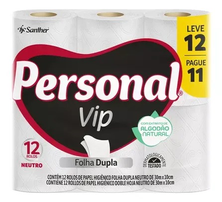 Papel Higiênico Vip Folha Dupla Personal 30m Leve 12 Pague 11