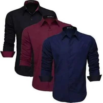 Kit Camisa Social Masculina Slim Manga Longa 3 Unidades - R$ 136