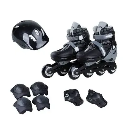 [AME R$ 72 / SC R$ 21,60] Patins Infantil 4 Rodas In Line com Kit Proteção Tam. 32-35 Preto - brink+