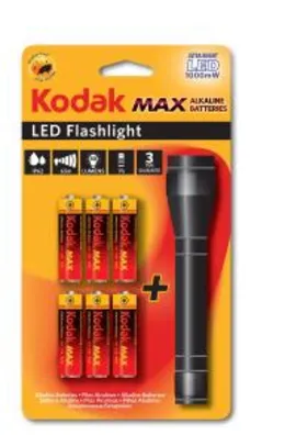 [PRIME] 6 Pilhas KODAK (AA Comum) + Lanterna LED | R$33