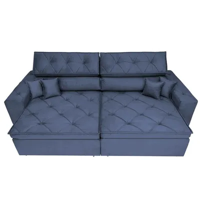 Sofá Retrátil e Reclinável 2,72m com Molas Cama inBox Estilo Suede Velusoft Azul