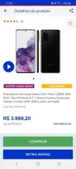 [App] Smartphone Samsung Galaxy S20+ Preto 128GB, 8GB RAM - R$3990