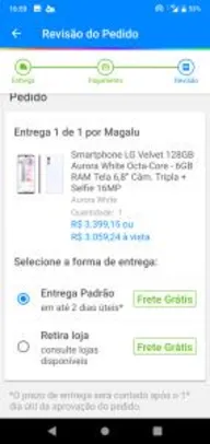 Smartphone LG Velvet 128GB Aurora White Octa-Core | App + Cashback: R$2309