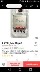 Amd ryzen 5 2600 r5 2600 3.4 ghz | R$ 721