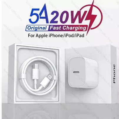 (1ª compra + Taxas já incluídas) Carregador Rápido (FONTE 20W + CABO 1M) USB Tipo C para IPhone