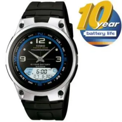 Relógio Masculino Casio, Anadigi, Pulseira em Resina Preta, Função pesca, Resistente à Água 5Atm - AW-82-1AVDF - R$100