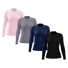 Kit 4 Camisetas Feminina Manga Longa Segunda Pele Térmica Proteção Solar UV 50