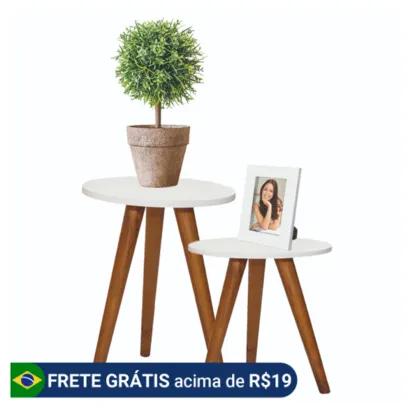 Saindo por R$ 59,9: Conjunto de Mesa Lateral Pé Palito Retro Decoração MDF | Pelando