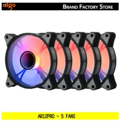 Kit 5x Fans Aigo AR12 PRO, ARGB, 74CFM, 12cm Preta