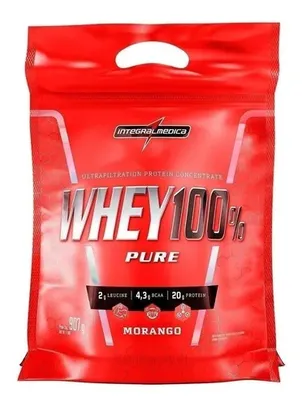 Suplemento em pó Integralmédica Whey 100% Pure proteínas sabor morango em sachê de 907g