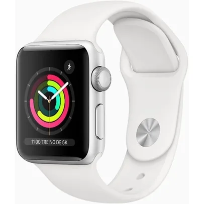 Apple Watch Series 3 (gps) 38mm Caixa Prateada de Alumínio com Pulseira Esportiva Branca