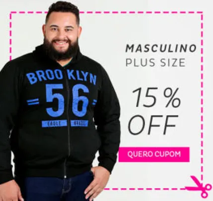 15% OFF em produtos selecionados em moda masculina Plus Size na Marisa