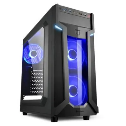 Gabinete Gamer Sharkoon VG6-W Blue ATX sem Fonte, USB 3.0, 3 Fans LED, Lateral em Acrílico | R$230
