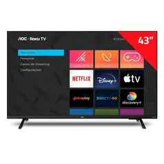 Smart TV LED 43" AOC 43S5135/78G,Full HD com Wi-Fi,1 USB, 3 HDMI, Controle Remoto com Atalhos, Miracast, 60Hz