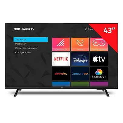 Smart TV LED 43" AOC 43S5135/78G,Full HD com Wi-Fi,1 USB, 3 HDMI, Controle Remoto com Atalhos, Miracast, 60Hz