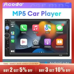 [Taxa Inclusa/Moedas] Multimídia Automotiva Acodo, Rádio Carplay, MP5 Player, Bluetooth, USB, TF, FM, 7 Polegadas, 2Din, 7in