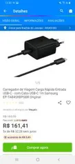 Carregador original Samsung, 45w - R$141