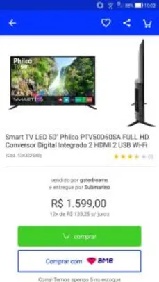 Smart tv led 50 Philco full hd conversor digital integrado 2 hdmi 2 usb wi-fi R$1.599