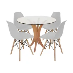 Conjunto Mesa de Jantar Tampo de Vidro 90cm com 4 Cadeiras Eames Eiffel 