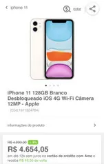 iPhone 11 128gb | R$4.654