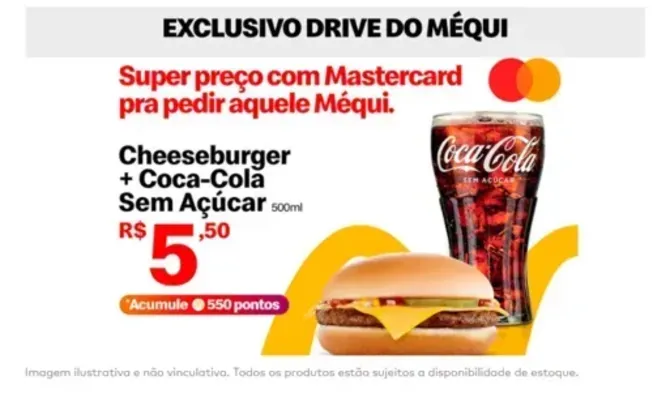 Saindo por R$ 5,5: Mastercard Surpreenda | Oferta 1 Cheeseburger + 1 Coca-Cola Sem Açúcar 500ml | Pelando