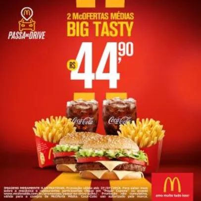 Saindo por R$ 45: McDonald's Passa no Drive - 2 McOfertas Médias Big Tasty - R$44,90 | Pelando