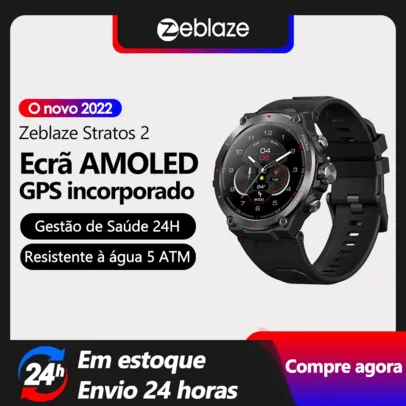 Zeblaze stratos 2 - gps, relógio inteligente, display amoled, 24h monitor de saúde, 5 atm.