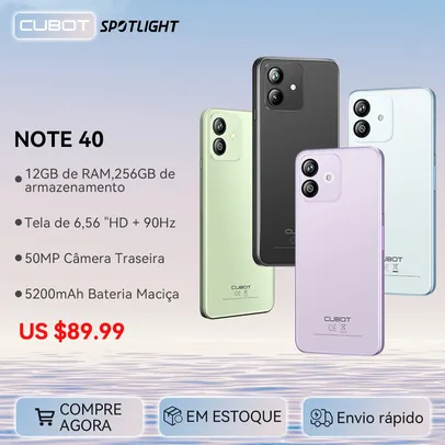 Smartphone Cubot Note 40 - 6GB+256GB | Bateria 5200mAh - Tela '6.56