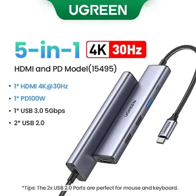 Hub USB-C 3.0 5 em 1 Ugreen 4k 30Hz HDMI